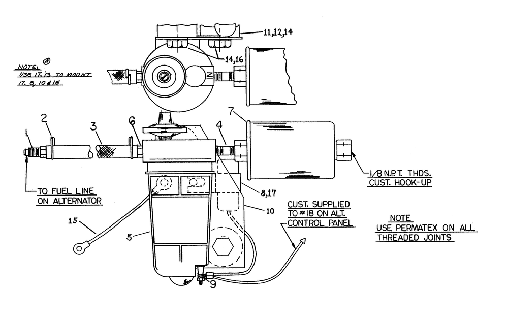 Fuel Pump And Filter Assembly Diagram and Parts List for 6120-1  Generac Generator