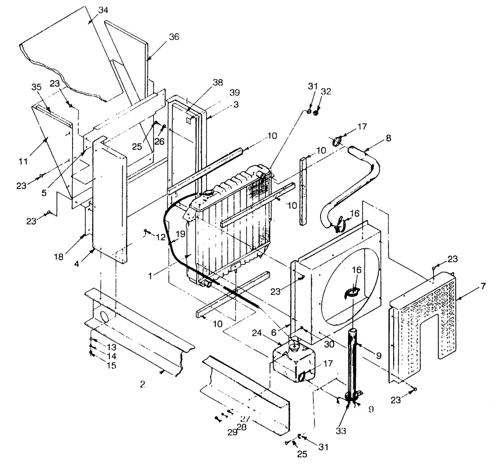 Radiator Diagram and Parts List for 9154-0  Generac Generator