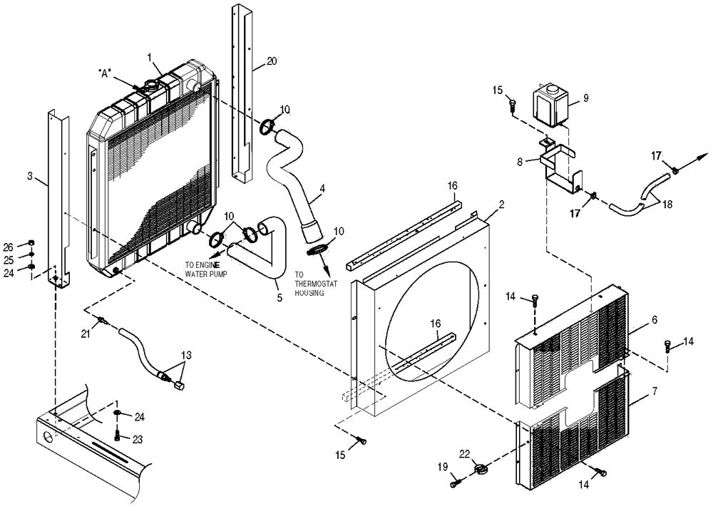 Radiator Diagram and Parts List for 0049930 (3804746 - 3990828)(2004) Generac Generator