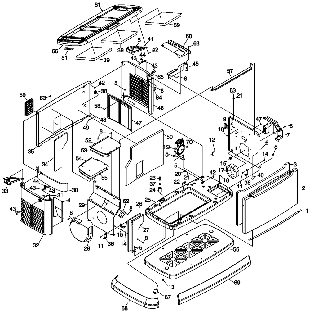 Enclosure Diagram and Parts List for 0060331 (6581491 - 7537744)(2012) Generac Generator