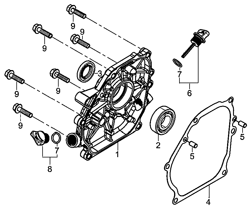 Crankcase Cover 1 Diagram and Parts List for 0059911 (7363389 - 7363816)(2012) Generac Generator