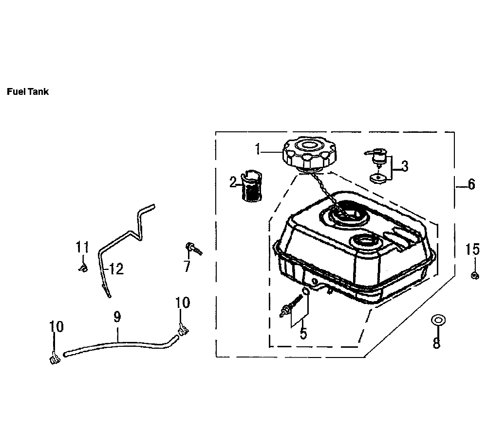 Fuel Tank Diagram and Parts List for 006436-0  Generac Pressure Washer