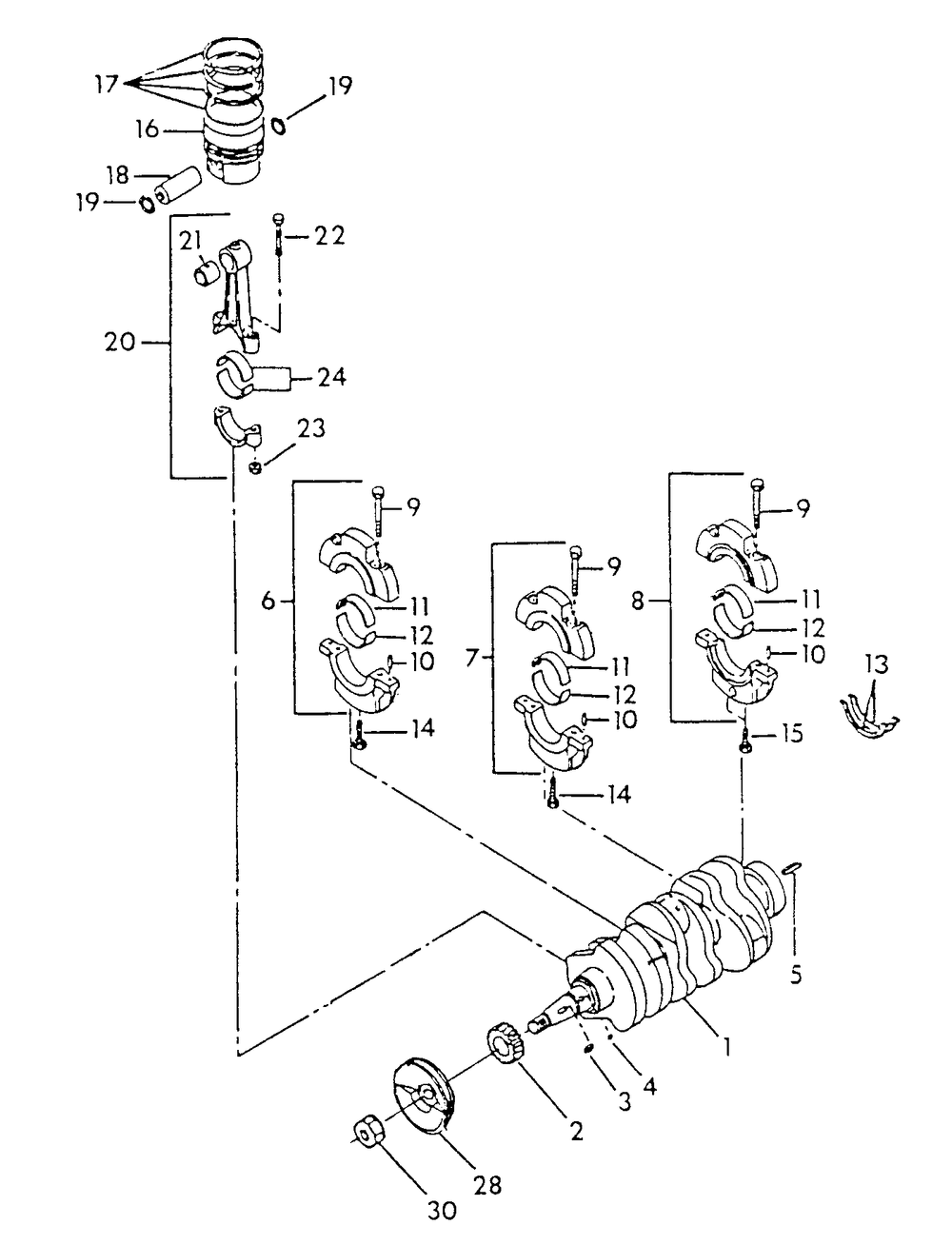Crankshaft, Piston And Flywheel Diagram and Parts List for 9344-0  Generac Generator