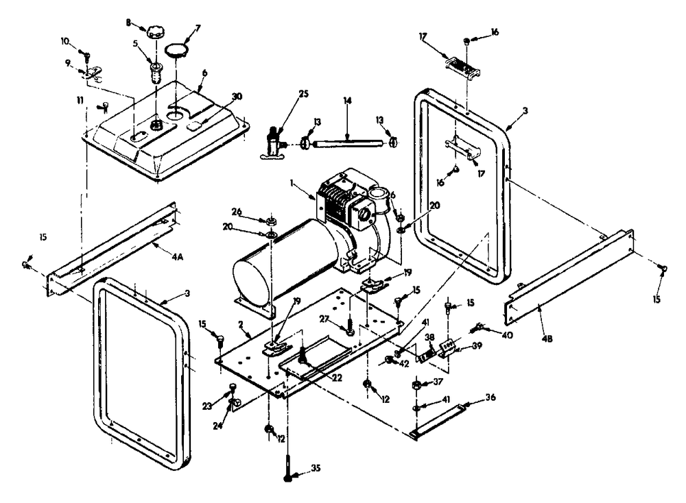 Mounting Base Diagram and Parts List for G7000 (9076-0)(9076-0) Generac Generator