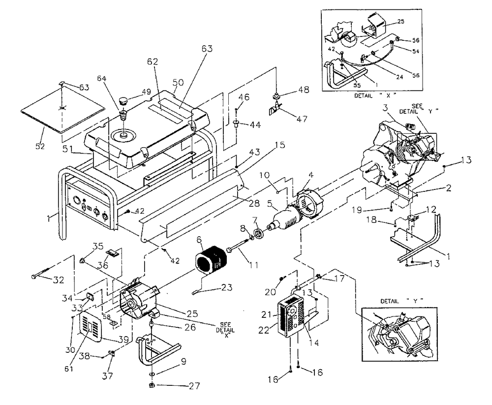 Generator Diagram and Parts List for GN4500 (0487-0)(0487-0) Generac Generator