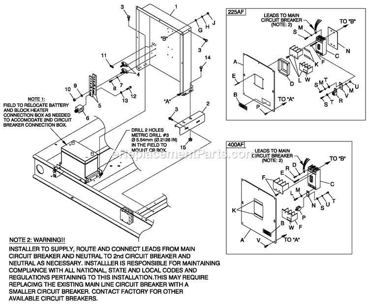 Connection Box 225/400af Diagram and Parts List for QT07068GNNNA (5011556)(2008) Generac Generator