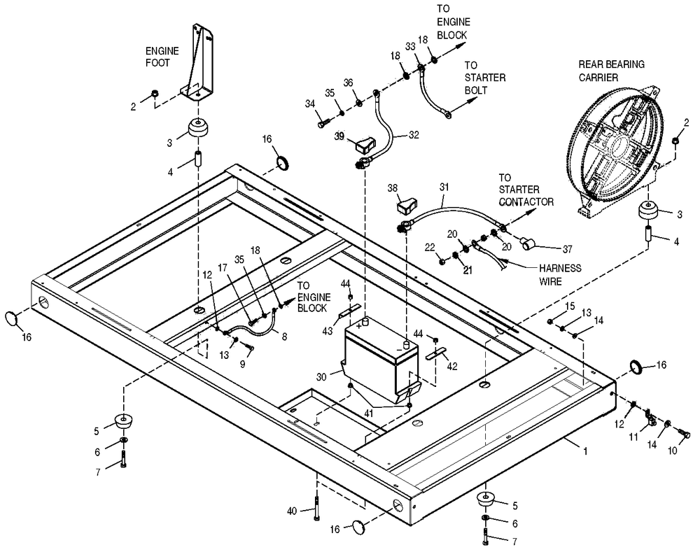 Mounting Base Diagram and Parts List for 0049175 (4163305 - 4269489)(2007) Generac Generator