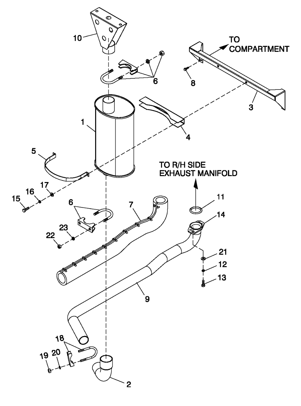 Muffler Exhaust 2.4l 45kw C2 Diagram and Parts List for 0052610 (4370455 - 4409833)(2006) Generac Generator