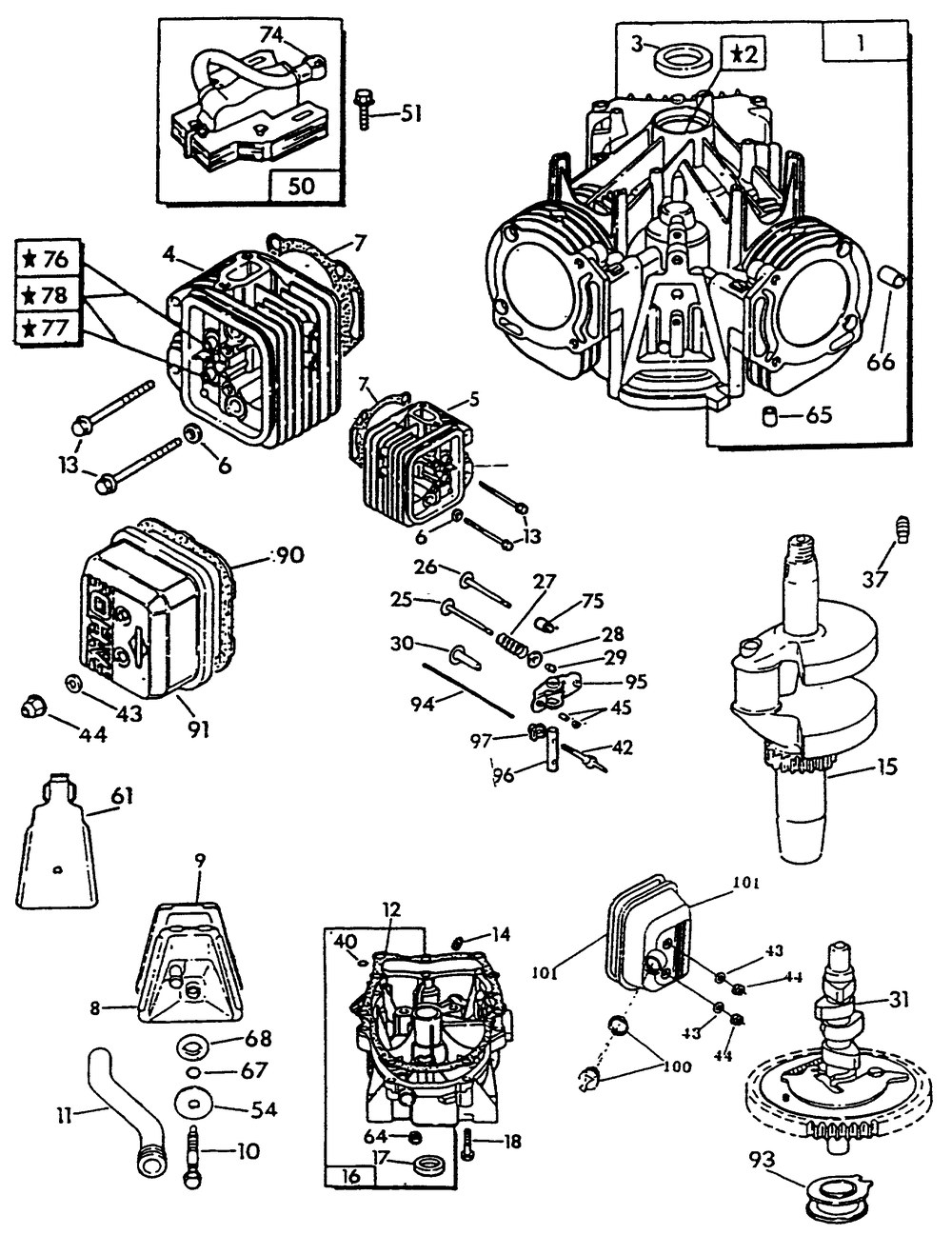 Engine Common Parts 1 Diagram and Parts List for 9508-2  Generac Generator