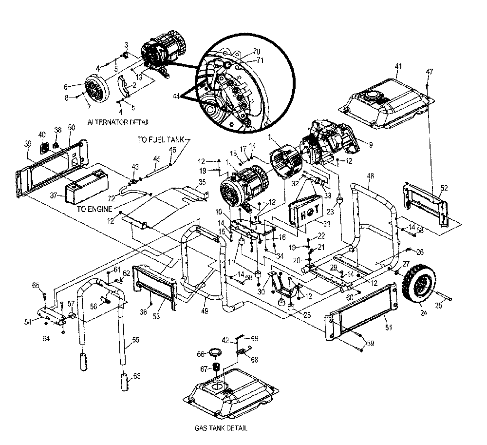 Frame assy Diagram and Parts List for XG4000-5778-0  Generac Generator