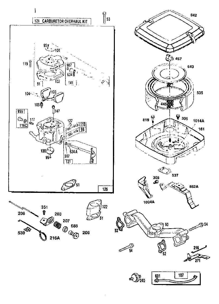 Carburetor And Air Filter Diagram and Parts List for 4W113C (9163-1)(9163-1) Generac Generator