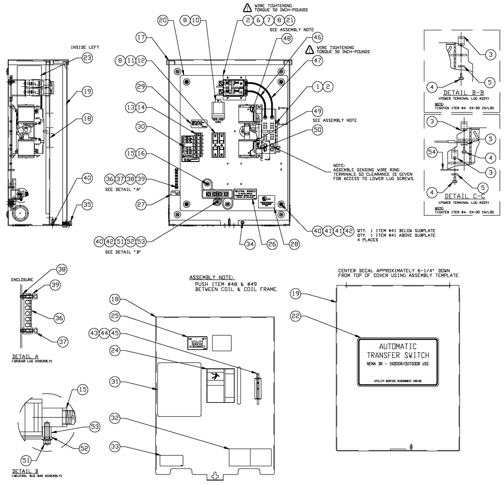Transfer Switch Assembly 1 Diagram and Parts List for 0057440 (5707212 - 5862994)(2014) Generac Generator