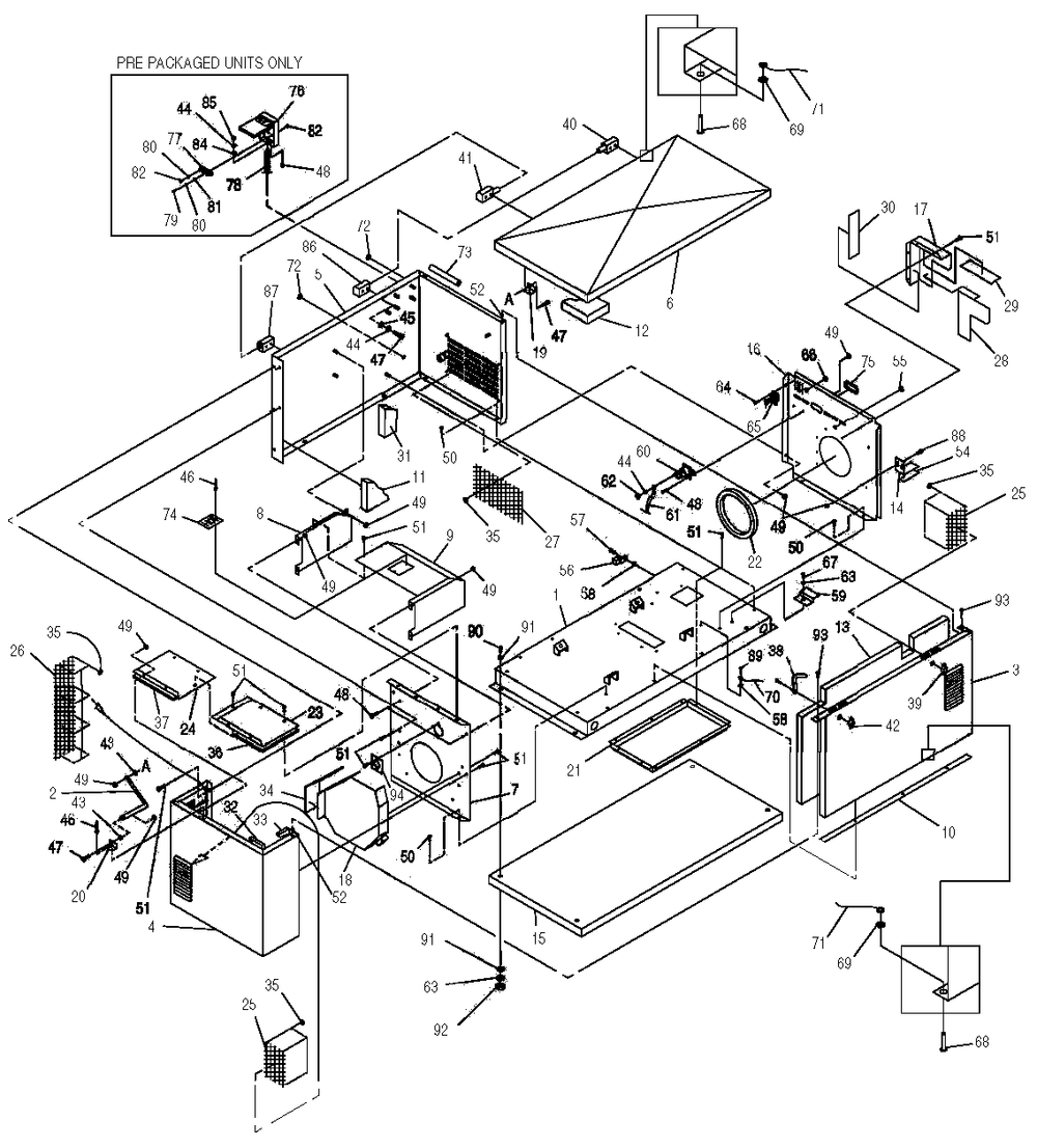 Enclosure Diagram and Parts List for 0043901 (3514453 - 3699533)(2002) Generac Generator