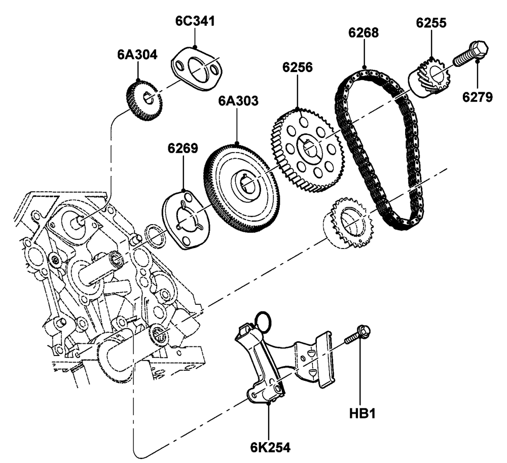 4.2l Gas Engine Timing Components Diagram and Parts List for ET04842ANAN (5614613 - 5760317)(2010) Generac Generator