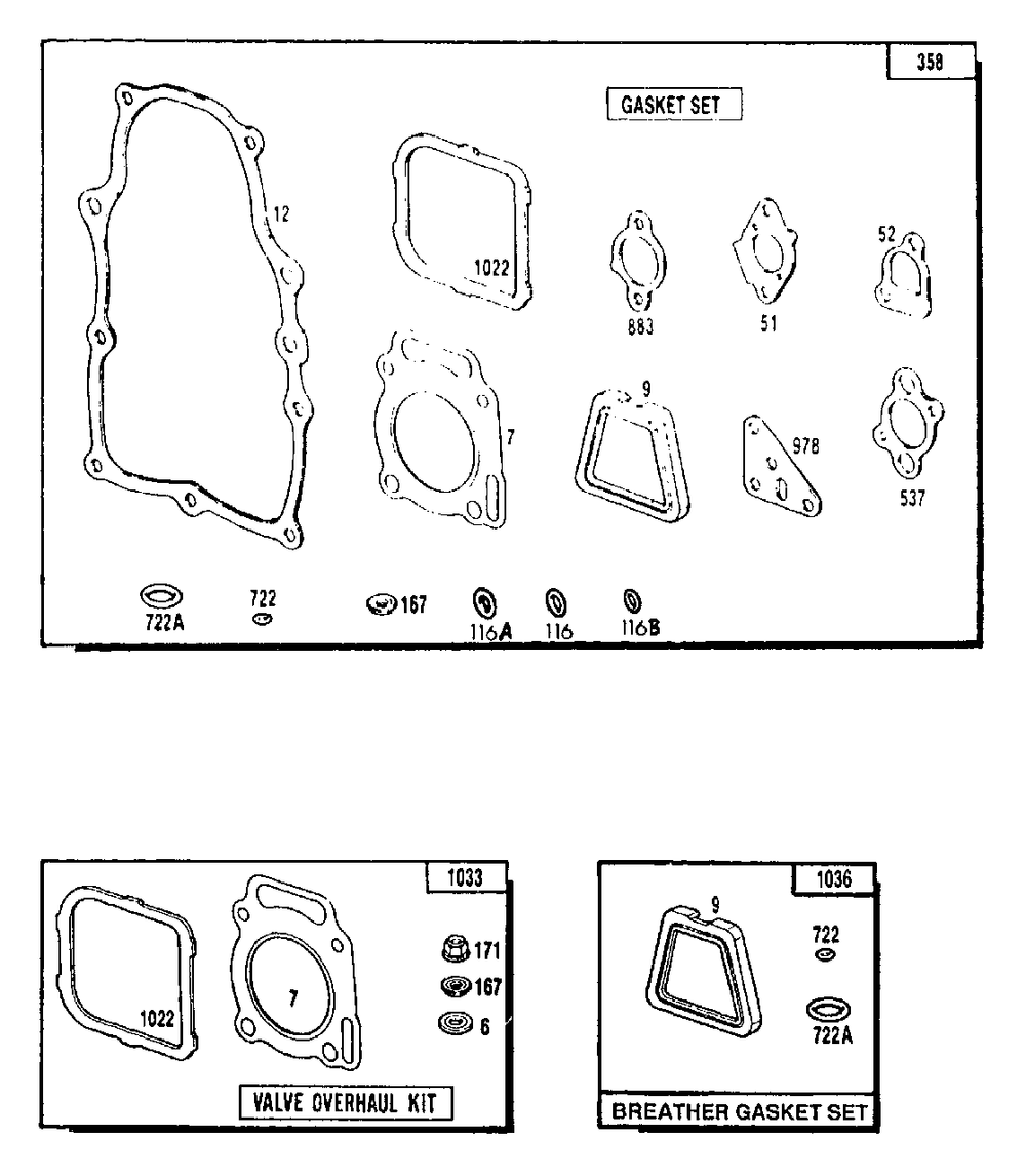 Gasket Sets Diagram and Parts List for 4W113C (9163-1)(9163-1) Generac Generator