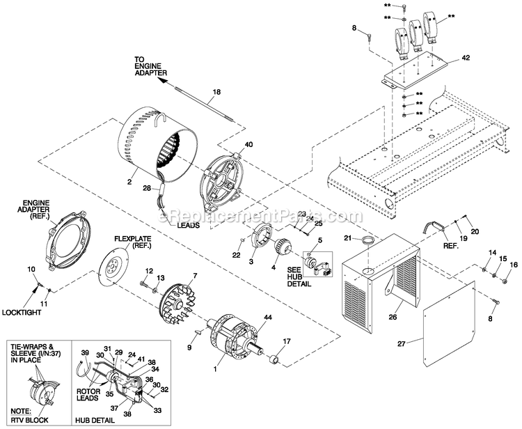 Cpl Alternator Brushless 70kw 4-Pole Diagram and Parts List for QT05554KNSNA (6654325)(2011) Generac Generator