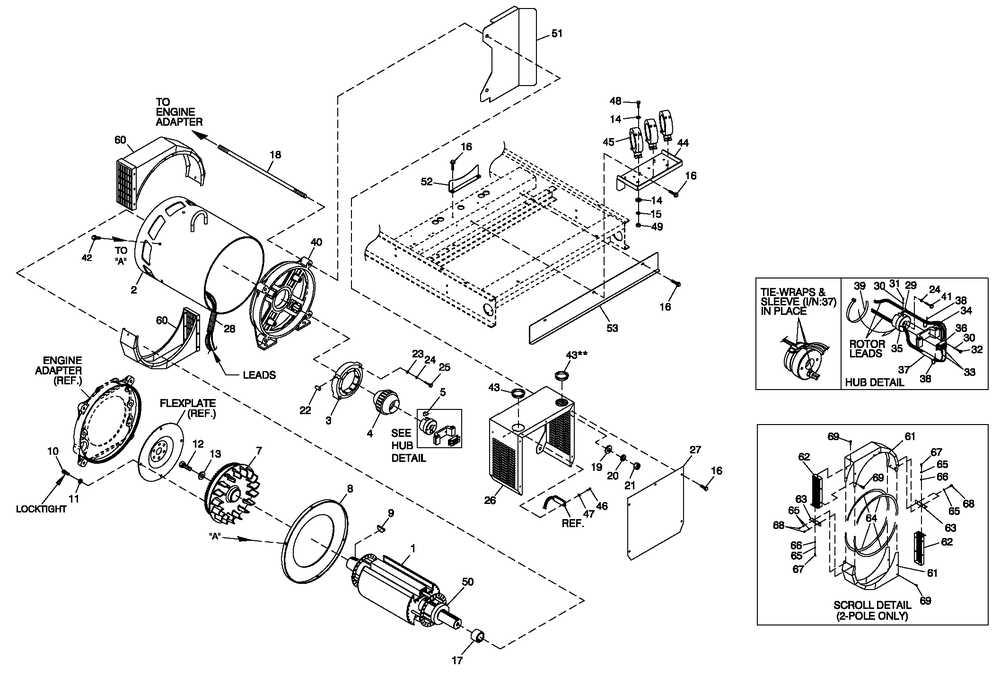 Cpl Alternator Brushless 4.6l 80kw,6.8l 150kw 2-Pole Diagram and Parts List for CT08046ANSN (3507V24654)(2007) Generac Generator
