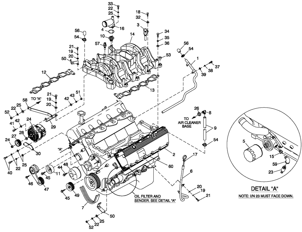 Engine Common Parts L/H Side 5.4l Cpl Diagram and Parts List for QT05554AVNNA (5667087 - 5693557)(2009) Generac Generator