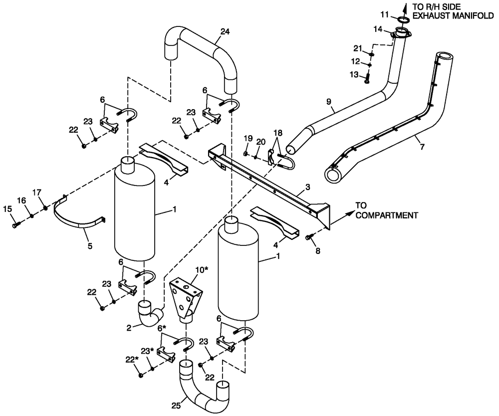 Muffler Exhaust Diagram and Parts List for QT04524AVSN (4361366 - 4407203)(2006) Generac Generator