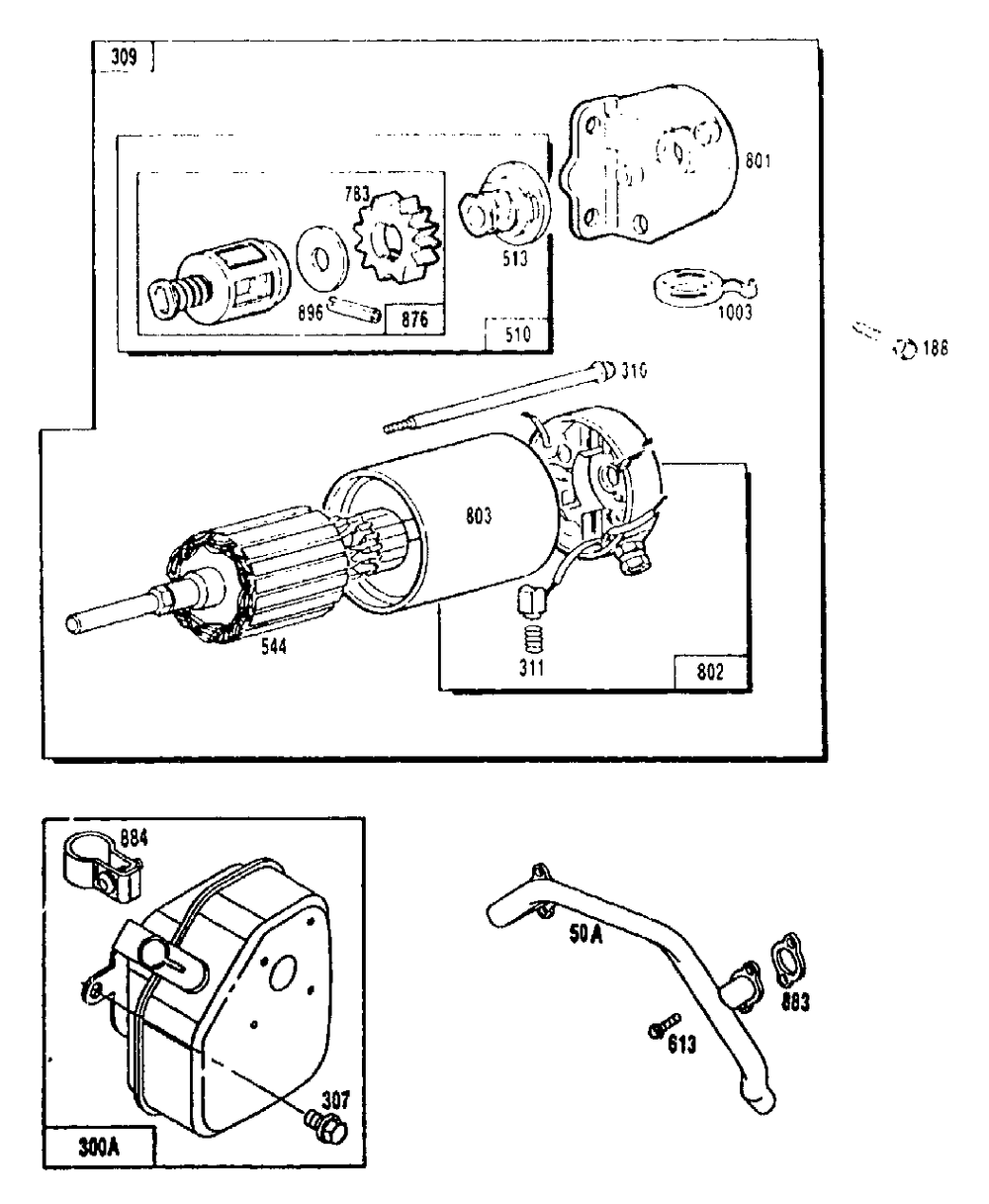 Electric Starter And Muffler Diagram and Parts List for 4W113C (9163-1)(9163-1) Generac Generator