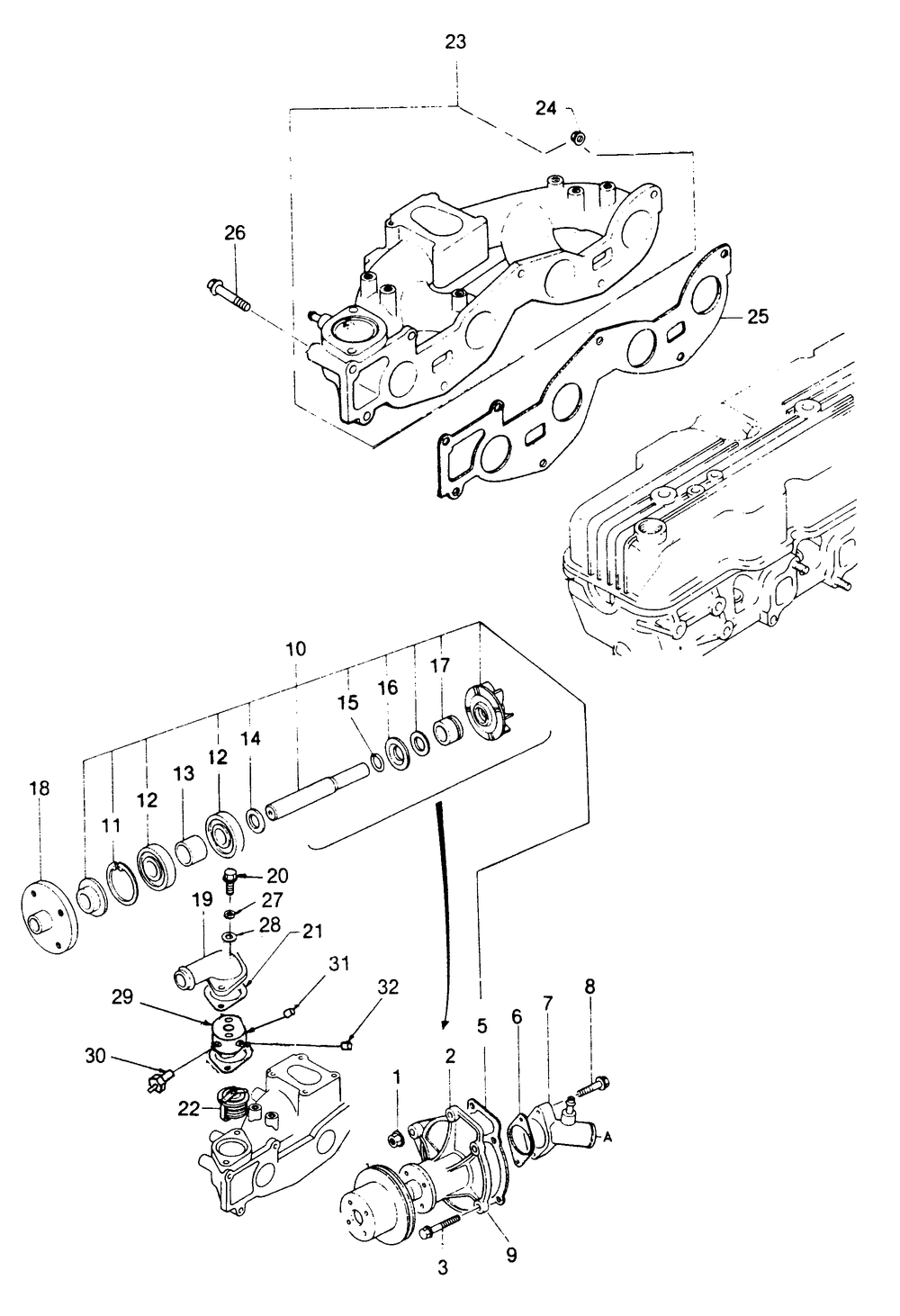Intake Manifold And Water Pump Diagram and Parts List for 1012-A  Generac Welder