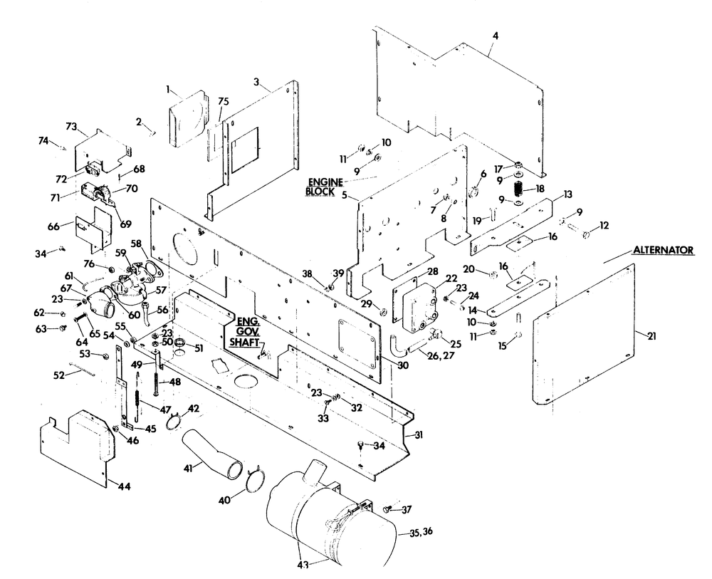 Engine Shrouding Diagram and Parts List for 6153-0  Generac Generator