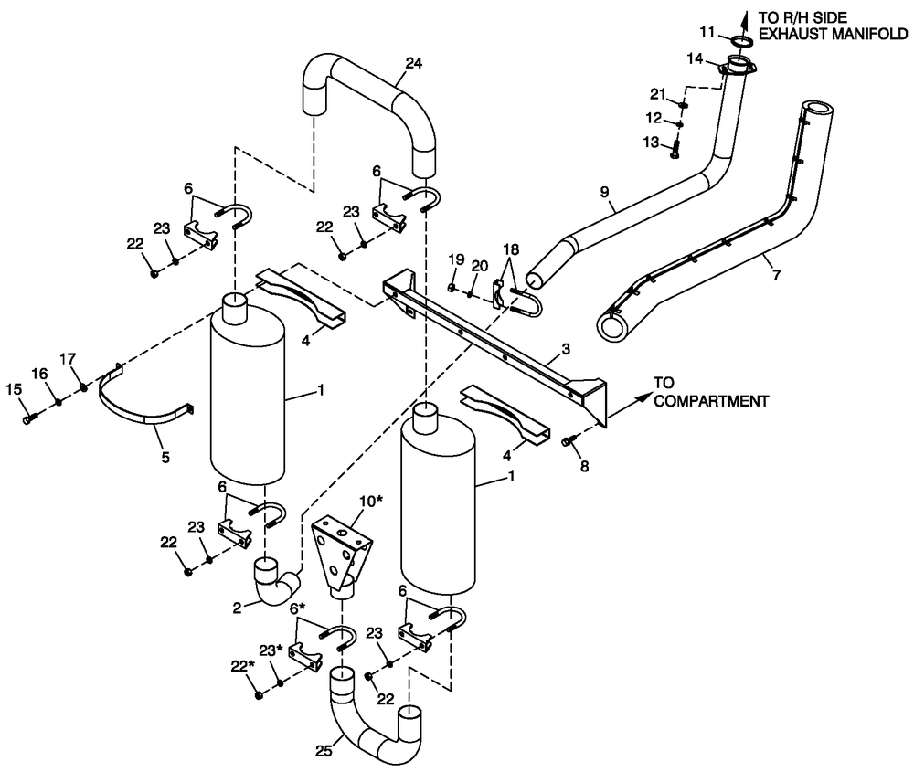 Muffler Exhaust Diagram and Parts List for QT02524ANANA (4911910)(2007) Generac Generator
