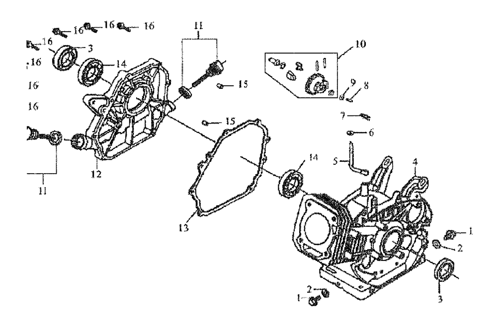 Crankcase Diagram and Parts List for 0061040 (5854831B - 6892387B)(2015) Generac Generator