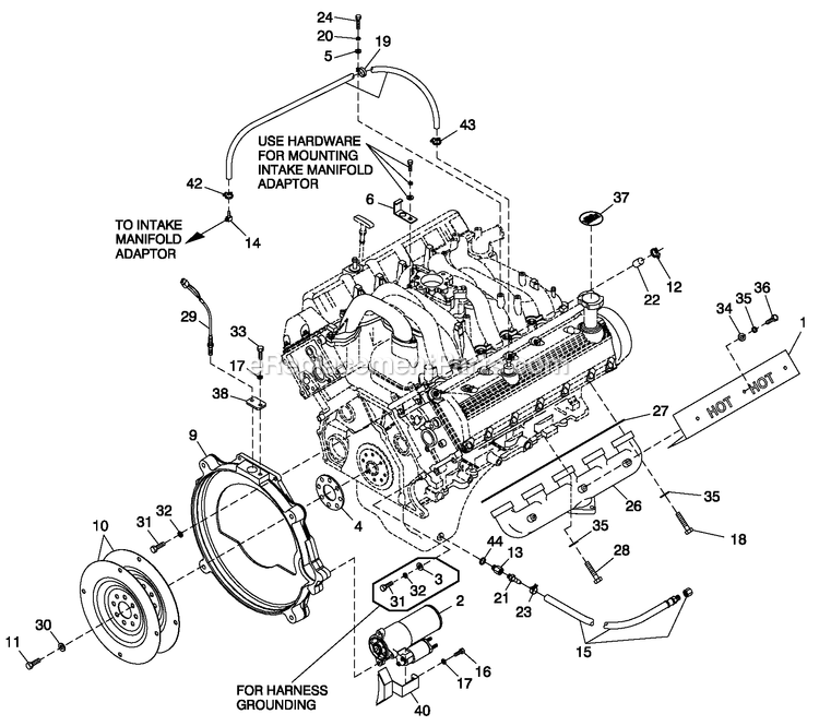 Engine Common Parts R/H Side (6.8l Cpl) Diagram and Parts List for QT07068JVSN (4733294)(2007) Generac Generator