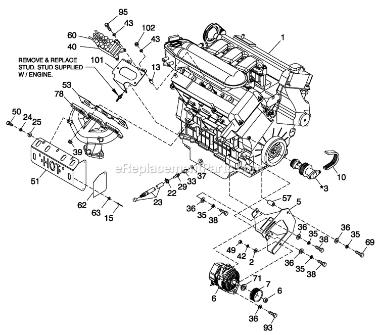 Engine Common Parts Diagram and Parts List for QT06030JVAN (5098532)(2008) Generac Generator