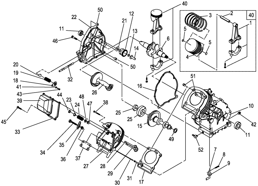 Longblock Common Parts Diagram and Parts List for 0052470 (4913782 - 4933931)(2007) Generac Generator