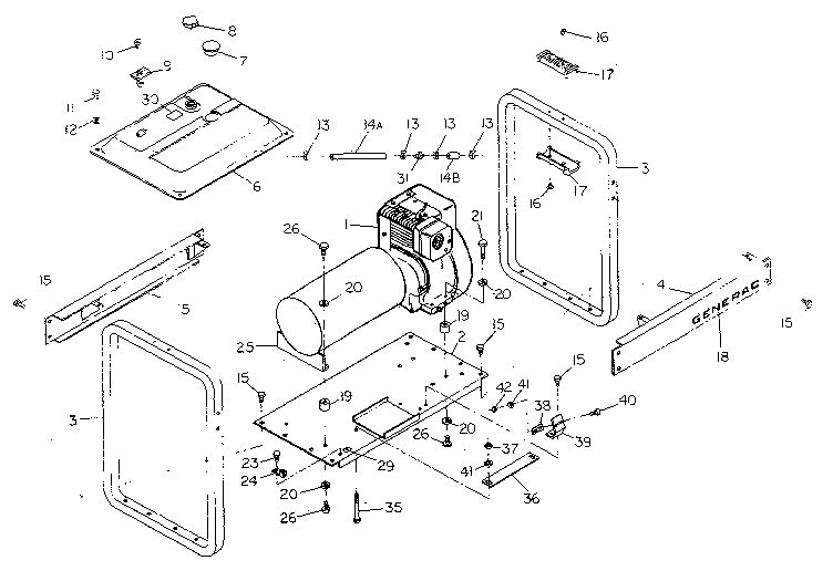 Mounting Base Diagram and Parts List for 8865  Generac Generator