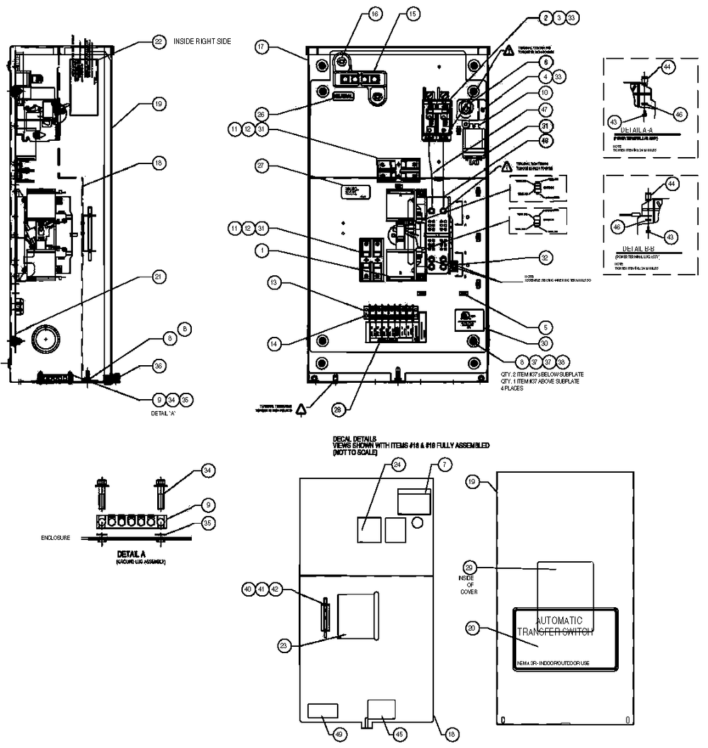 Transfer Switch Assembly Diagram and Parts List for 0052150 (4005V04485)(2005) Generac Generator