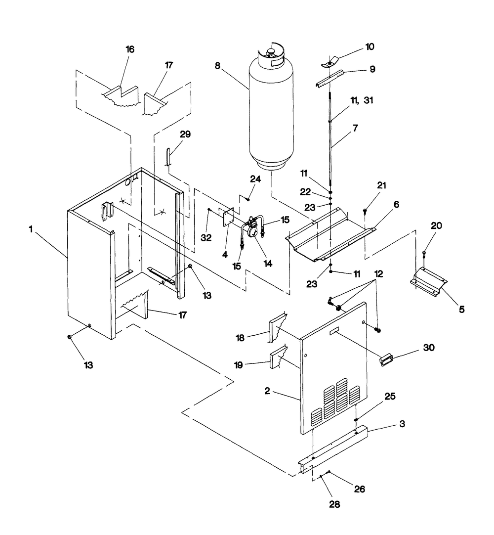 Lp Gas Enclosure Diagram and Parts List for 0905-1  Generac Generator