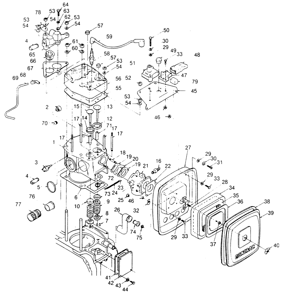 Engine Cylinder Housing Diagram and Parts List for 1006-C  Generac Welder