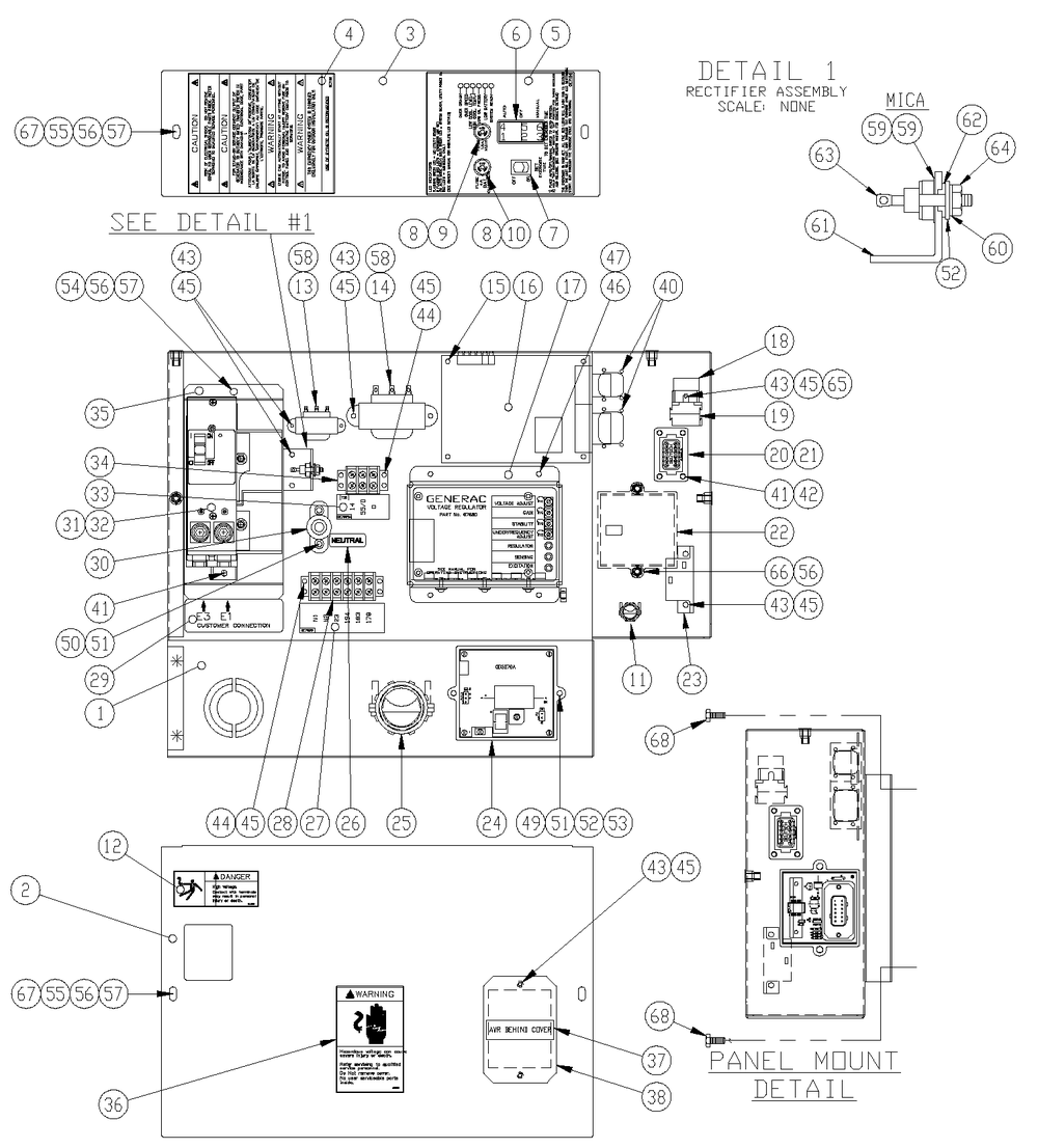 Control Panel Diagram and Parts List for 0049174 (4107338 - 4188737)(2005) Generac Generator