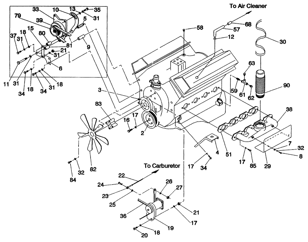 Engine Common Parts Diagram and Parts List for 4345-0  Generac Generator