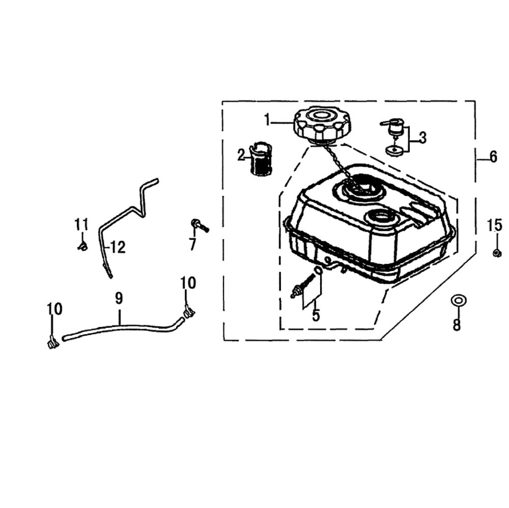 Fuel Tank Diagram and Parts List for 006412-0  Generac Pressure Washer