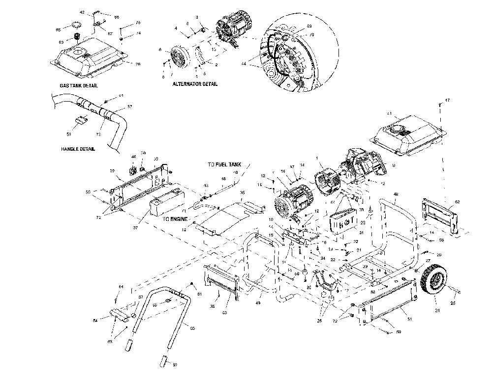 Frame assy Diagram and Parts List for XG4000-5778-1  Generac Generator
