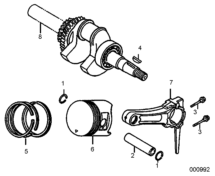 Crankshaft-Piston Assembly Diagram and Parts List for 0069310 (9999124 - 10041326)(2015) Generac Generator