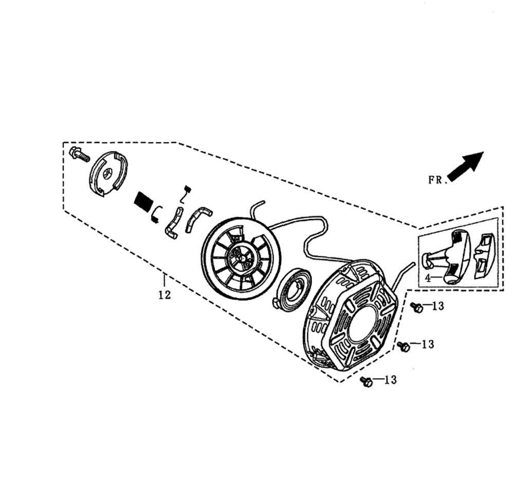 Starter Recoil Diagram and Parts List for 5943-3  Generac Generator