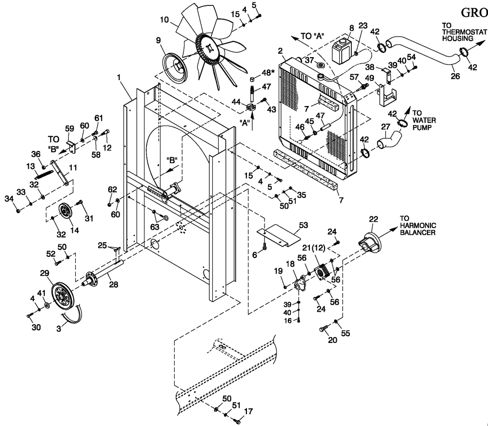 4.6l G3 Cooling Sytem And Fan Drive Diagram and Parts List for CT08046ANSN (0707V22030)(2007) Generac Generator
