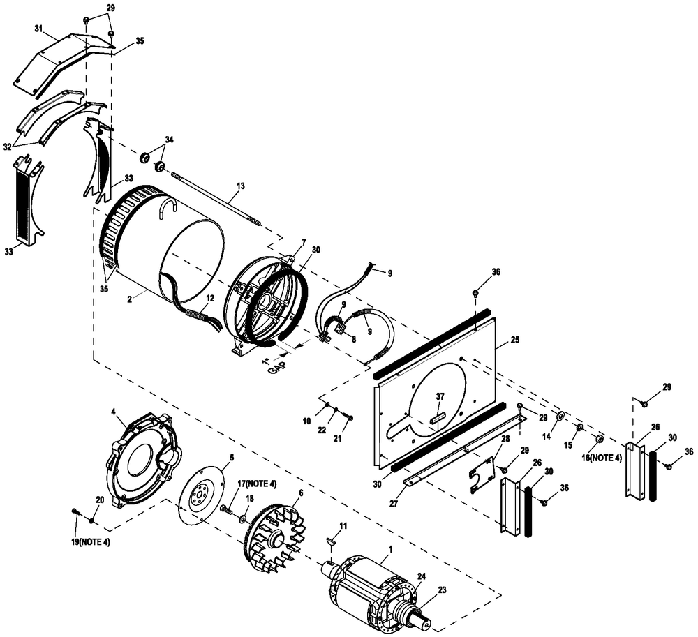 Alternator Common Parts Diagram and Parts List for QT02524ANNNA (6931603 - 7172830)(2012) Generac Generator