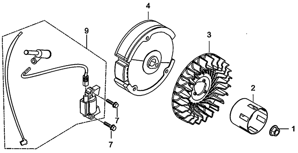 Flywheel And Ignition Diagram and Parts List for 0059911 (7363389 - 7363816)(2012) Generac Generator