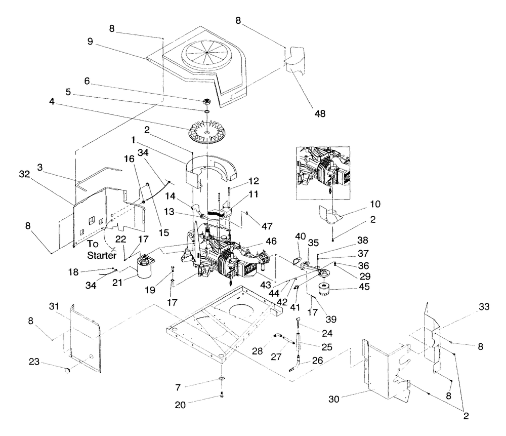 Engine Sheet Metal Diagram and Parts List for 4164-0  Generac Generator