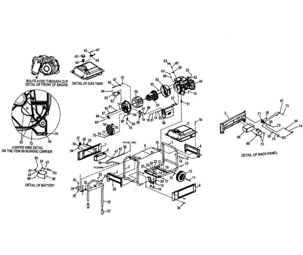 Frame Assembly Diagram and Parts List for XG8000E-5747-0  Generac Generator