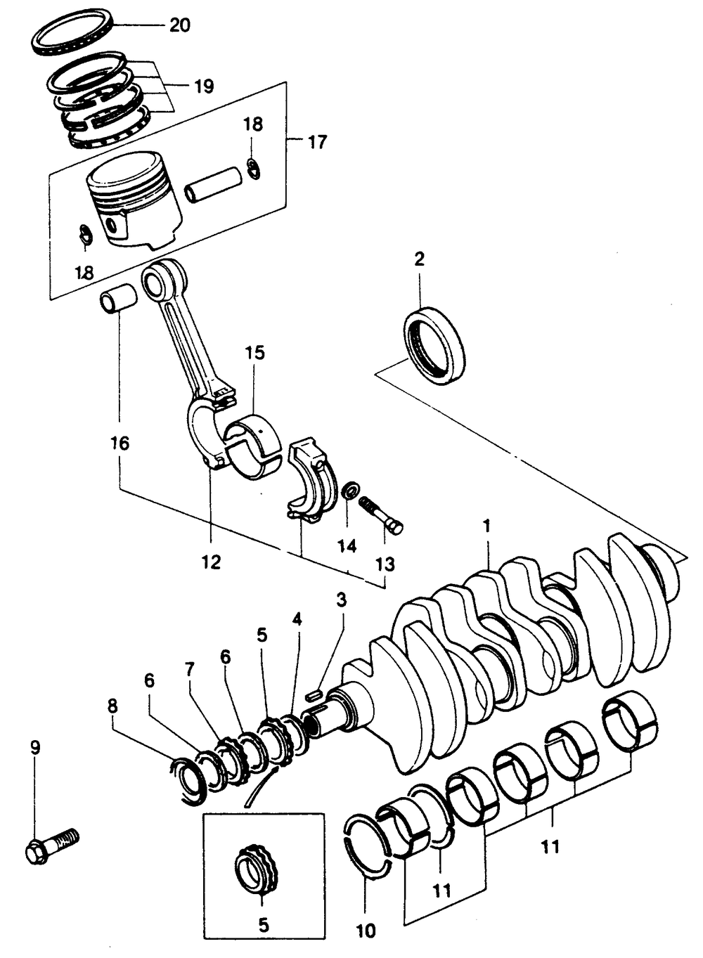 Crankshaft And Piston Diagram and Parts List for 1014-A  Generac Welder