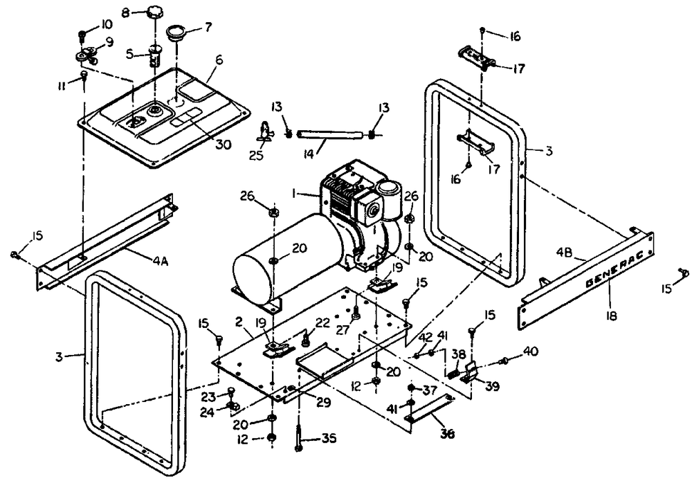 Mounting Base Diagram and Parts List for L4000E (8866-2)(8866-2) Generac Generator