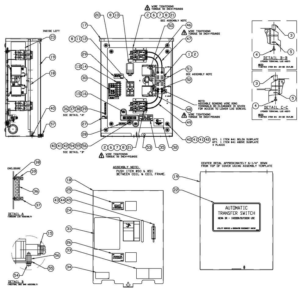 Ev 100a Service Entrance Diagram and Parts List for 0052631 (4939537 - 5055179)(2008) Generac Generator