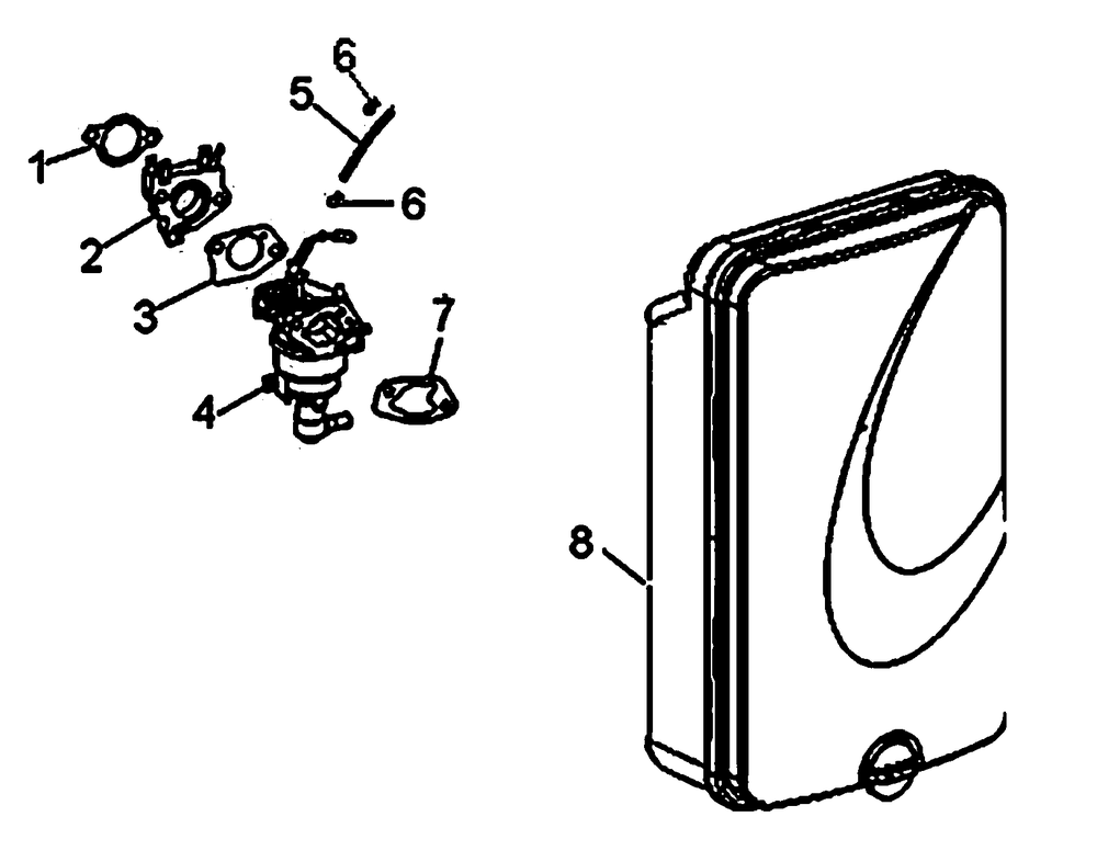 Carburetor And Air Cleaner Diagram and Parts List for 0060372 (7696193A - 8975940A)(2014) Generac Generator